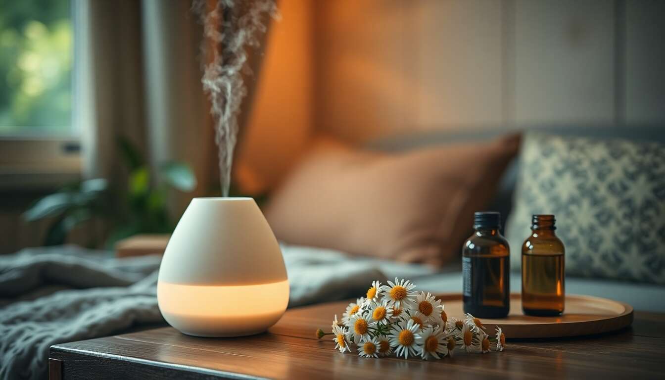 Présentation de l'huile de camomille en diffusion