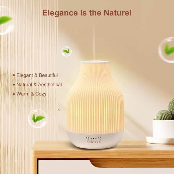 SOICARE Élégant diffuseur d'huiles essentielles en céramique avec base en bois massif, diffuseur d'huiles essentielles d'aromathérapie pour la maison, le bureau, la décoration de chambre, cadeau (180
