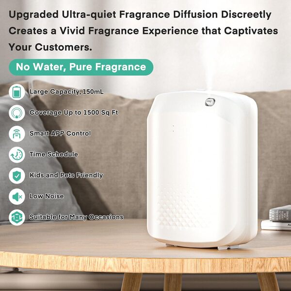 Diffuseur d'air intelligent pour la maison, diffuseur Bluetooth avec technologie intelligente d'air froid, capacité de 400 ml et couverture de 1 500 m², distributeur de parfum pour grande pièce,