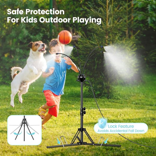 Chtoocy Brumisateurs de support pour terrasse extérieure avec tube élévateur réglable (jusqu'à 127 cm) – 4 buses en laiton et système de refroidissement de brumisation debout de 8 m pour barbecue,