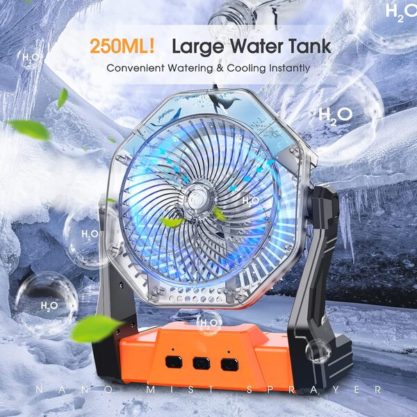 Ausic Ventilateurs brumisateurs portables pour extérieur, [autonomie maximale de 35 heures] Ventilateur de refroidissement extérieur pour terrasses, ventilateurs rechargeables à piles de 20,3 cm