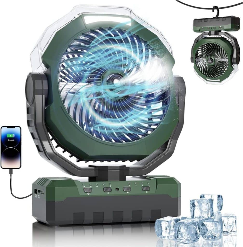 Test du ventilateur brumisateur portable 24 000 mAh avec télécommande et lumière