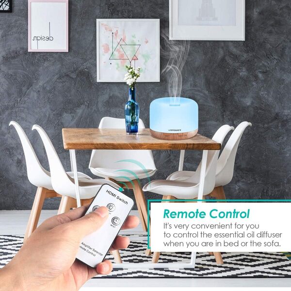URPOWER 500Ml aromathérapie huile essentielle diffuseur humidificateur avec 4 réglages de la minuterie, 7 Led couleur