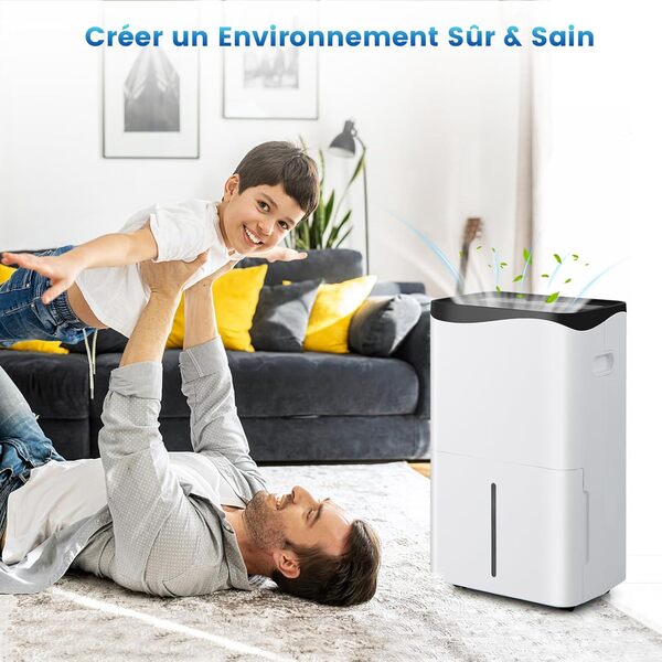 RELAX4LIFE Déshumidificateur d’Air Électrique 50L/Jour pour 100㎡ Réservoir d'eau 5L, Fonction Sèche Linge Ventilation à 2 Vitesses Mode Nuit avec Minuterie(50L- 100㎡ WiFi)