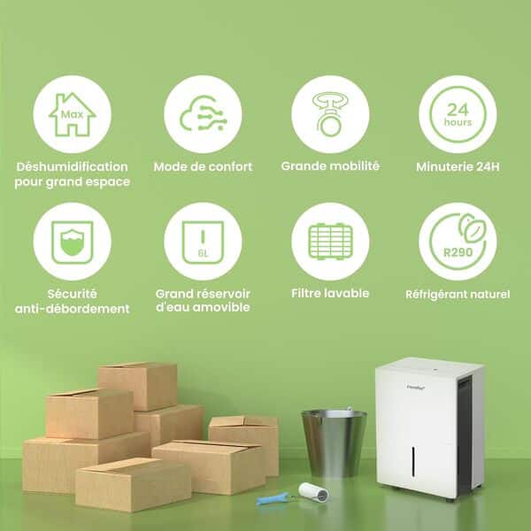 COMFEE' Déshumidificateur Puissant, Absorbe jusqu'à 50L/Jour, Sèche-linge, Mode confort, Grand Réservoir 6L, Minuterie 24H, Idéal pour grandes pièces de 101-116㎡, MDDPE-50DEN7, Cave, Sous-sol