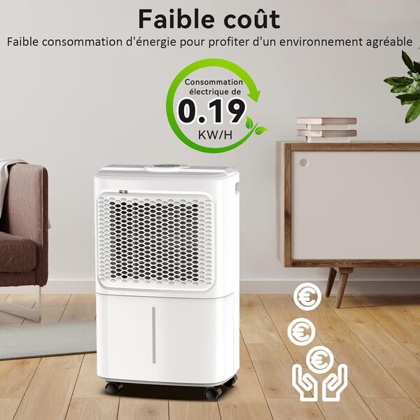 Crecolife Déshumidificateur électrique 12 l 190 W, économe en énergie pour 20 m², avec affichage numérique et panneau de contrôle tactile, 3 modes, 2 options de vidange, minuterie 24 h