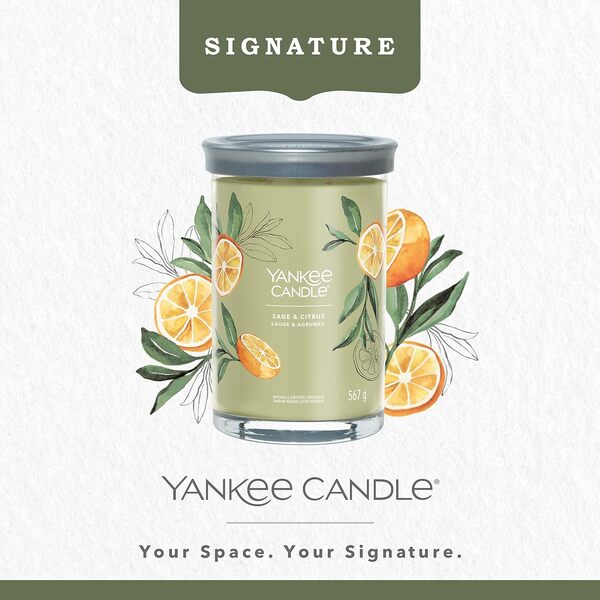 Yankee Candle Signature Bougie parfumée | Grande bougie parfumée sauge et agrumes avec double mèche | Bougie à combustion longue en cire de soja | Cadeau parfait pour femme