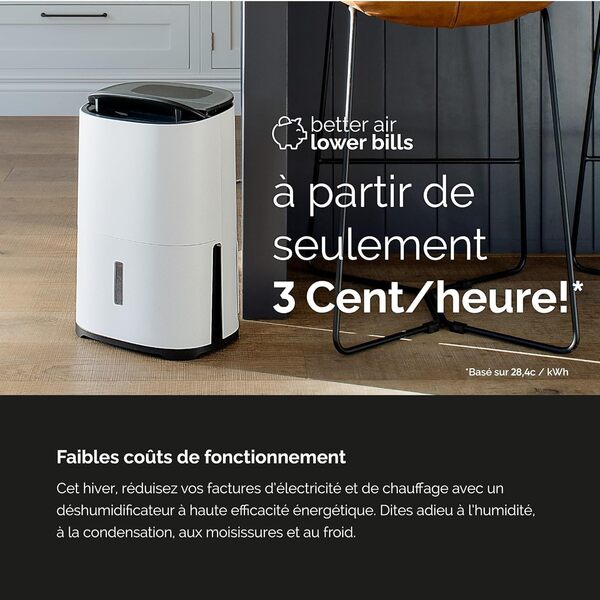 Meaco MeacoDry Arete® Two 10L Déshumidificateur et Purificateur d'Air HEPA H13, avec Application Wi-Fi Meaco, Mode Humidité Intelligente, Basse Consommation Énergétique, Garantie 5 Ans.