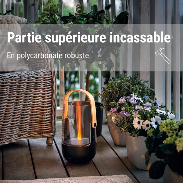 Stadler Form diffuseur d'arômes & Lanterne Sophie, pour l'intérieur et l'extérieur, Diffuse des huiles essentielles, Effet de Flamme, Fonctionne sur Batterie jusqu'à 11 h, Noir avec poignée en Bambou