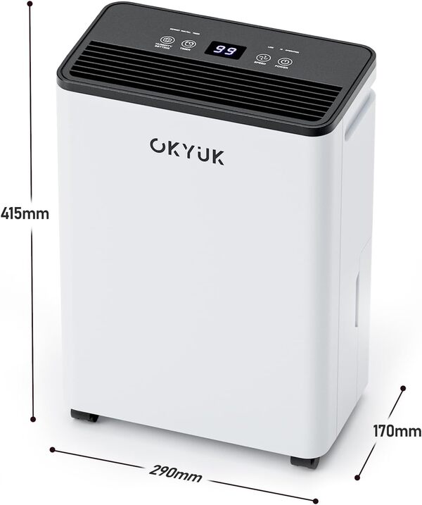 OKYUK Déshumidificateur électrique 12L, déshumidificateur pour maison 40m² avec arrêt automatique, idéal pour, salles de bains, chambres, appartements, sous-sols (Blanc 12L)