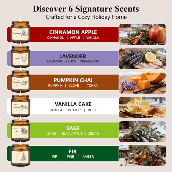 Lot de 6 bougies parfumées pour la maison, bougies d'aromathérapie pour homme et femme, bougies de soja naturelles pour l'automne et l'hiver, cadeaux pour anniversaire, fête des mères, Saint-Valentin
