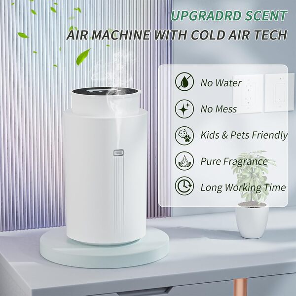 Scent Air Machine pour la maison, 1500 sq.Ft Coverage Hotel Collection Diffuseur avec technologie d'air froid intelligente, parfum de maison entière, diffuseur d'huile sans eau Bluetooth pour