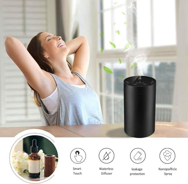 Diffuseur sans eau pour huiles essentielles, rechargeable par USB et diffuseur d'huile portable pour voiture ou maison, chambre, bureau (noir)