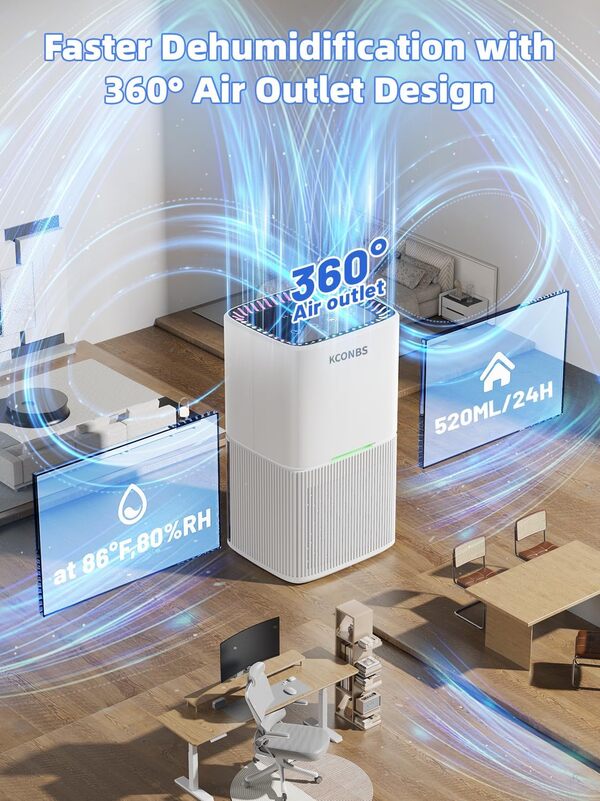 Deshumidificateur d Air 1,8 L, Déshumidificateur Electrique Silencieux Avec Dégivrage/Arrêt Automatique, LED Coloré, Minuterie, Écran LCD Tactile, 520 ml/Jour,Pour Bain, Chambre,Armoire
