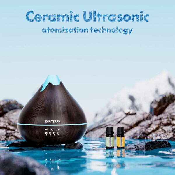 Diffuseur d'huiles essentielles de 550 ml, 10 diffuseurs d'huiles essentielles, technologie avancée à ultrasons, diffuseur d'aromathérapie, arrêt automatique pour 15 réglages de lumière ambiante