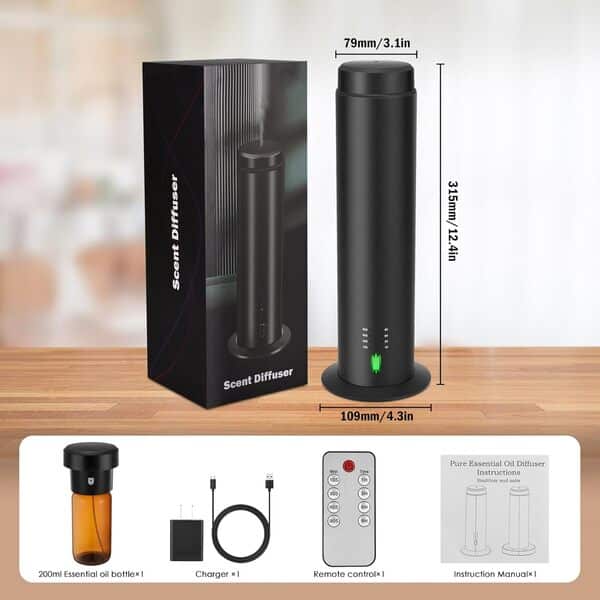 Diffuseur d'huiles essentielles sans Eau pour hôtels, Maisons entières, Grandes pièces, Bureaux, Maison, 200 ML, Grande capacité, portée 135 m². (Noir)
