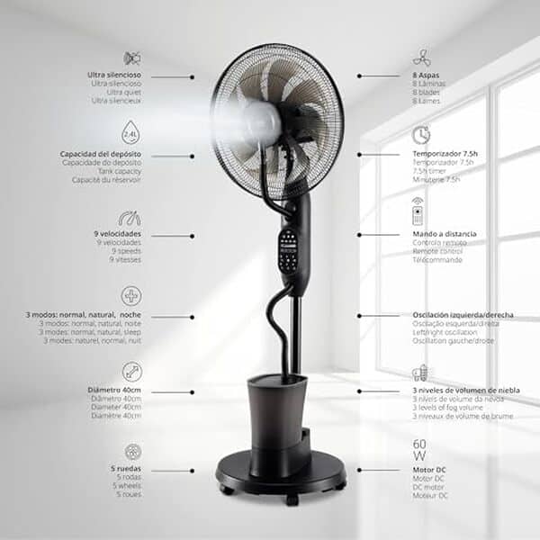 Découvrez le ventilateur brumisateur Ufesa Mist Fan, alliant puissance, discrétion et efficacité pour un confort optimal même par forte chaleur.