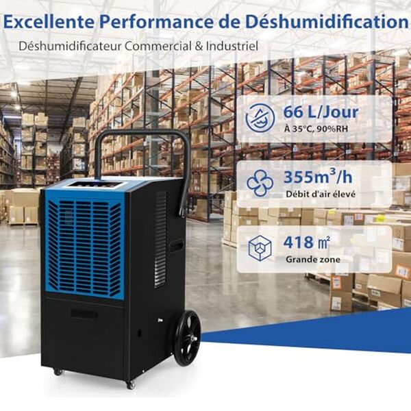Découvrez les fonctionnalités du déshumidificateur professionnel SOARS 66L/Jour noir+bleu et son efficacité pour assainir vos espaces