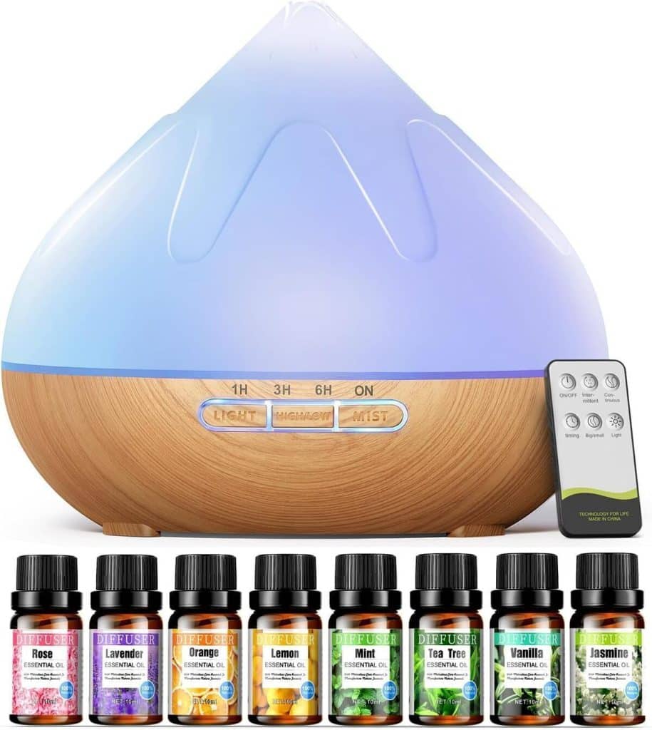 Test du diffuseur huiles essentielles 500 ml : télécommande et LED 14 couleurs
