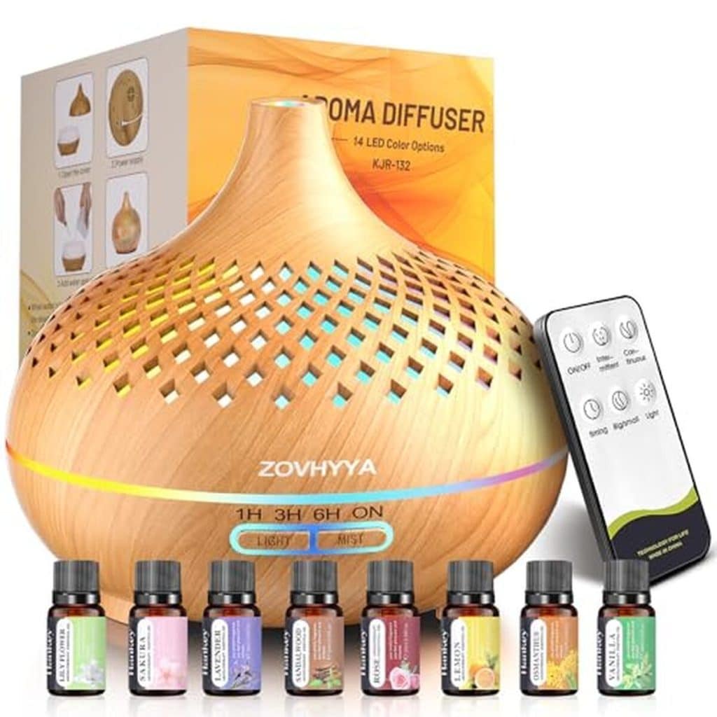 Test : zOVHYYA diffuseur huiles essentielles 500ML 14 LED, télécommande et minuterie