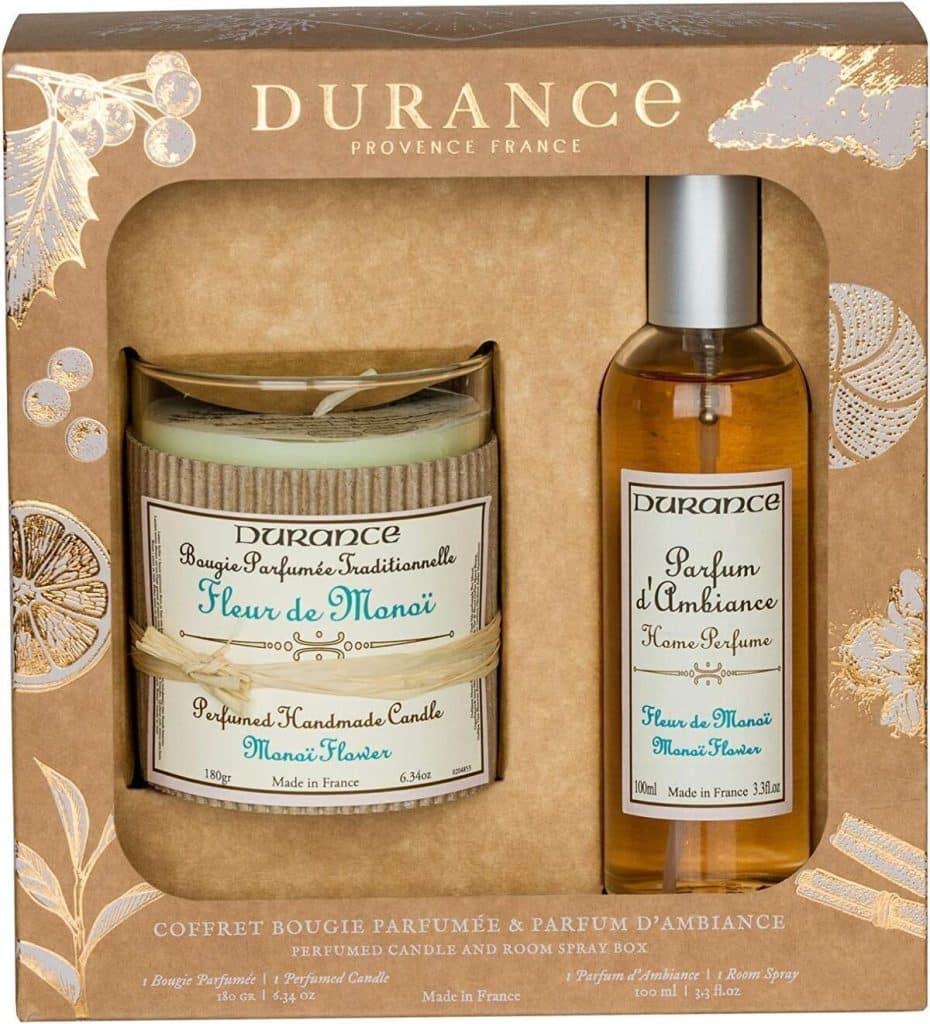 Avis sur le coffret DURANCE : bougie parfumée et parfum d'ambiance Fleur de Monoï